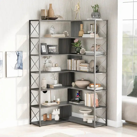 L-Shaped Corner 7-Tier Bookcase