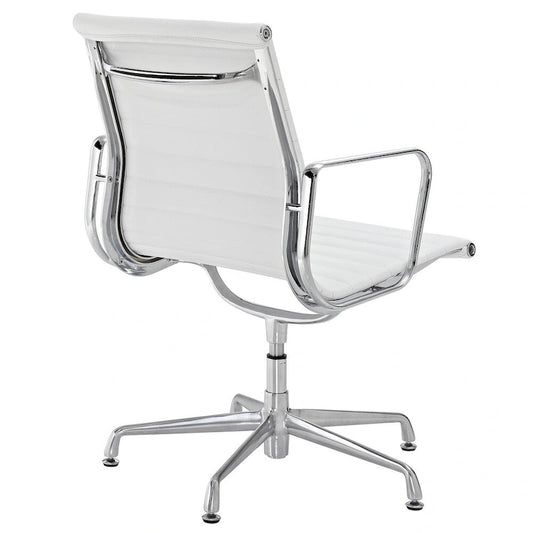 White Genuine Leather Ribbed Mid Back Conference Office Side Chair