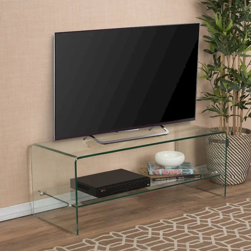 Clear 39.37  TV Stand with Open Back Design and Glass Shelf for TVs Up to 39