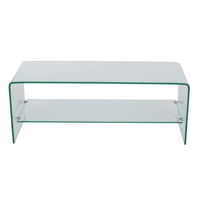 Clear 39.37  TV Stand with Open Back Design and Glass Shelf for TVs Up to 39
