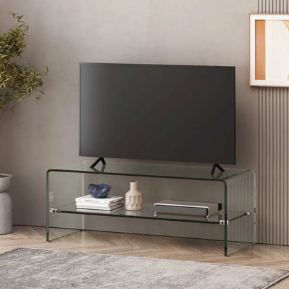 Clear 39.37  TV Stand with Open Back Design and Glass Shelf for TVs Up to 39