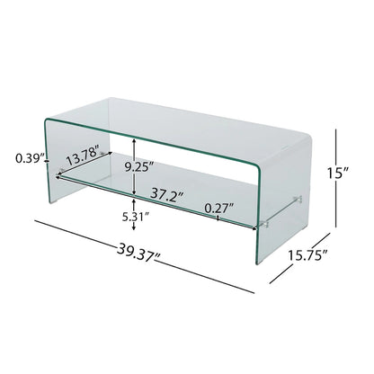 Clear 39.37  TV Stand with Open Back Design and Glass Shelf for TVs Up to 39