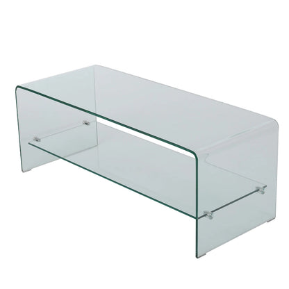 Clear 39.37  TV Stand with Open Back Design and Glass Shelf for TVs Up to 39
