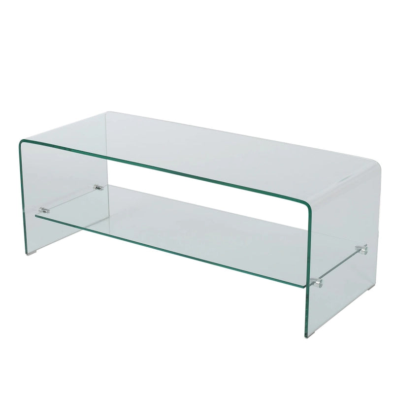 Clear 39.37  TV Stand with Open Back Design and Glass Shelf for TVs Up to 39