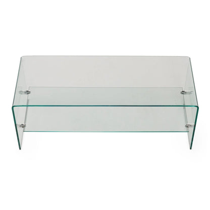 Clear 39.37  TV Stand with Open Back Design and Glass Shelf for TVs Up to 39