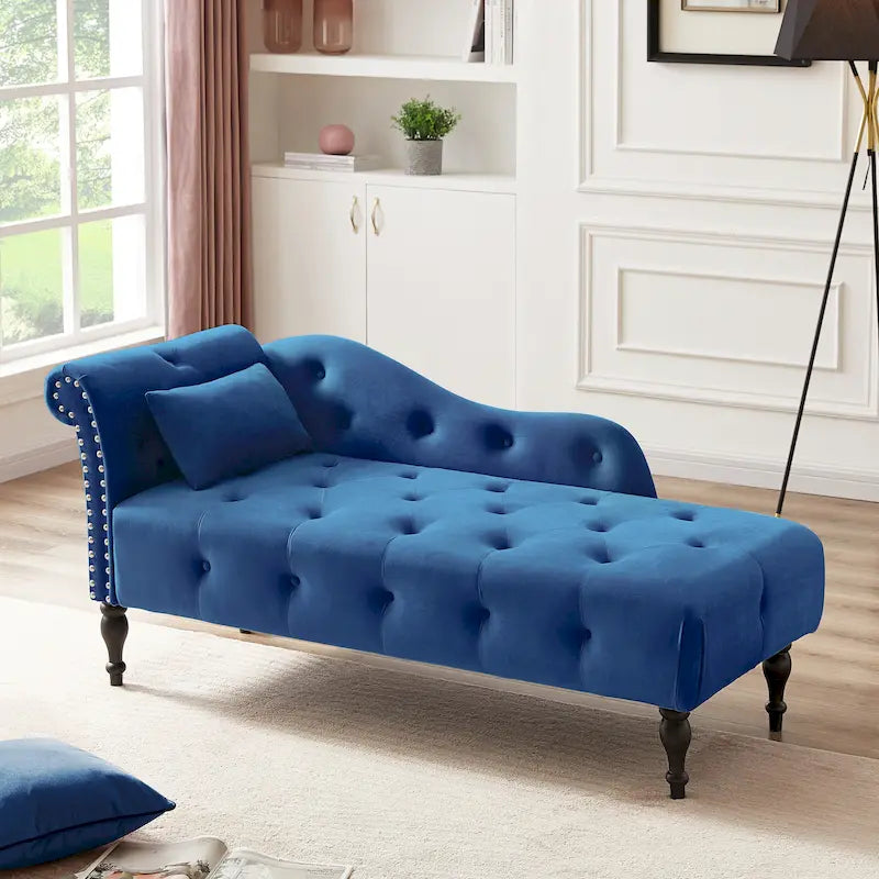 60.6  Velvet Upholstered Button Tufted Chaise Lounge Chair with Nailheads