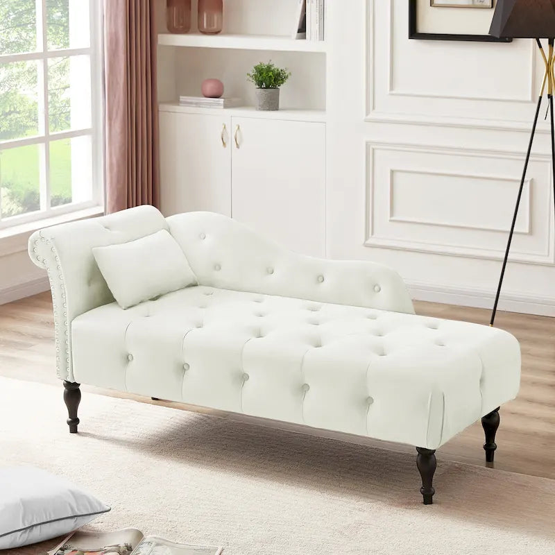 60.6  Velvet Upholstered Button Tufted Chaise Lounge Chair with Nailheads
