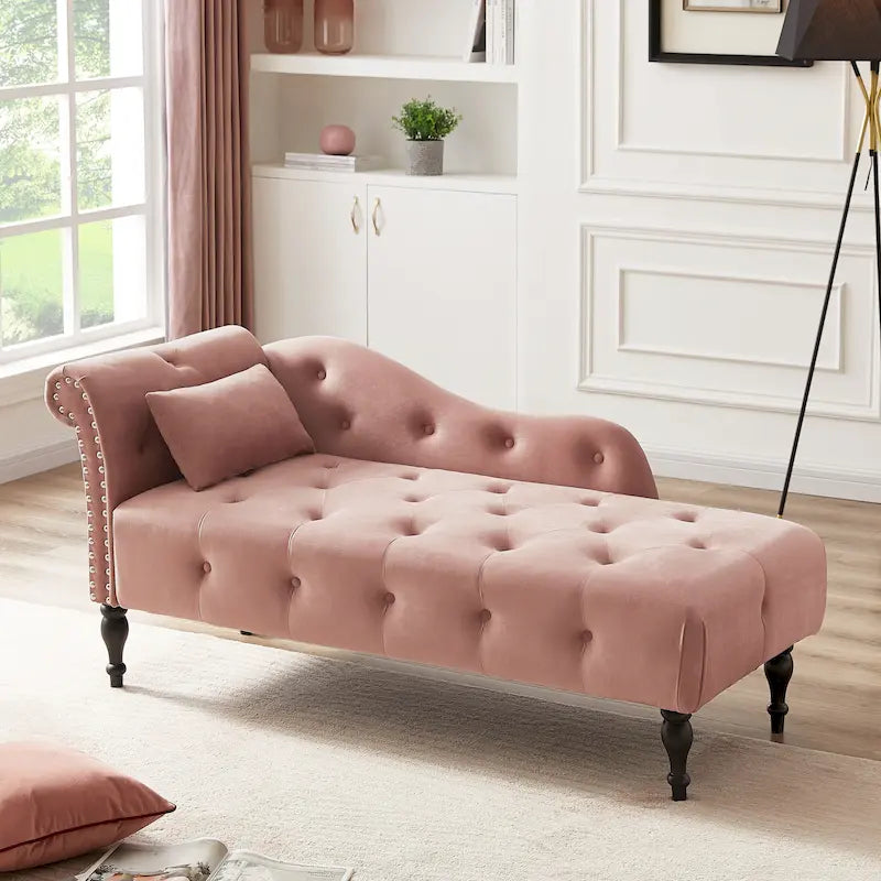 60.6  Velvet Upholstered Button Tufted Chaise Lounge Chair with Nailheads