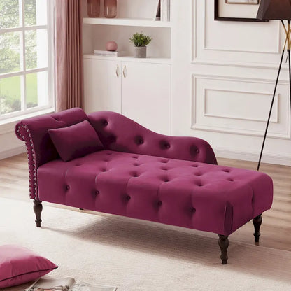 60.6  Velvet Upholstered Button Tufted Chaise Lounge Chair with Nailheads