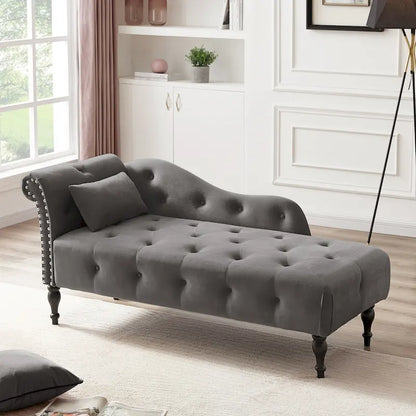 60.6  Velvet Upholstered Button Tufted Chaise Lounge Chair with Nailheads