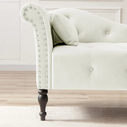 60.6  Velvet Upholstered Button Tufted Chaise Lounge Chair with Nailheads
