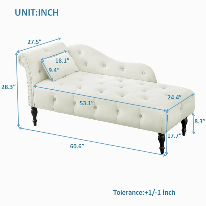 60.6  Velvet Upholstered Button Tufted Chaise Lounge Chair with Nailheads