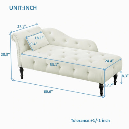 60.6  Velvet Upholstered Button Tufted Chaise Lounge Chair with Nailheads