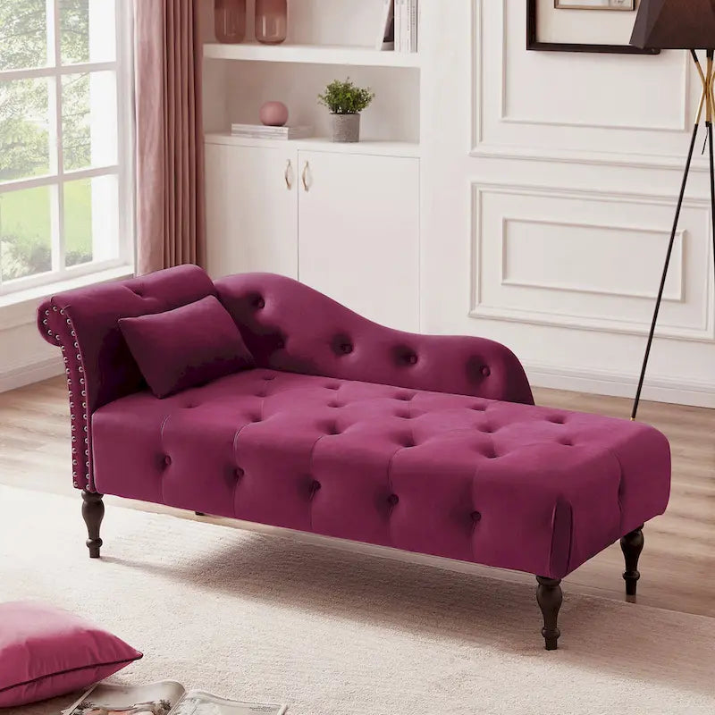 60.6  Velvet Upholstered Button Tufted Chaise Lounge Chair with Nailheads