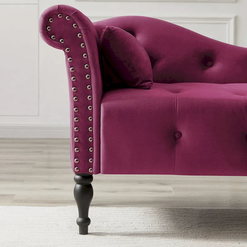 60.6  Velvet Upholstered Button Tufted Chaise Lounge Chair with Nailheads