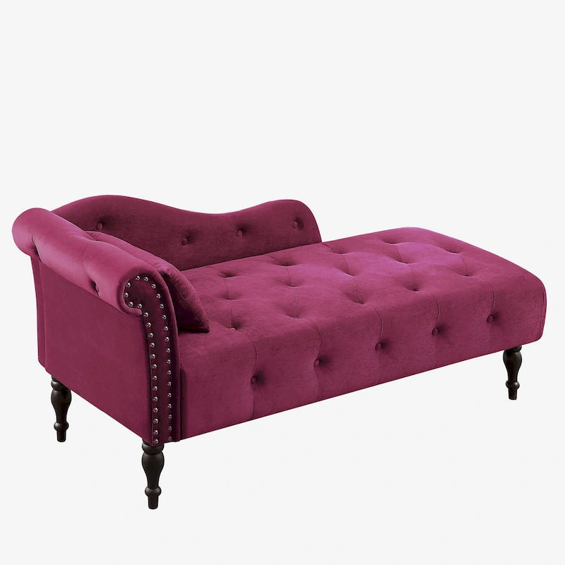 60.6  Velvet Upholstered Button Tufted Chaise Lounge Chair with Nailheads