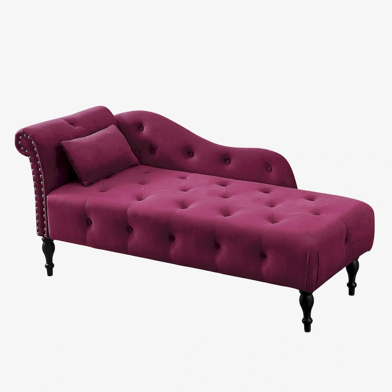 60.6  Velvet Upholstered Button Tufted Chaise Lounge Chair with Nailheads