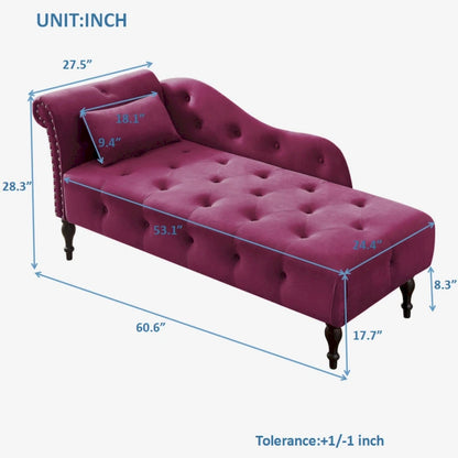 60.6  Velvet Upholstered Button Tufted Chaise Lounge Chair with Nailheads