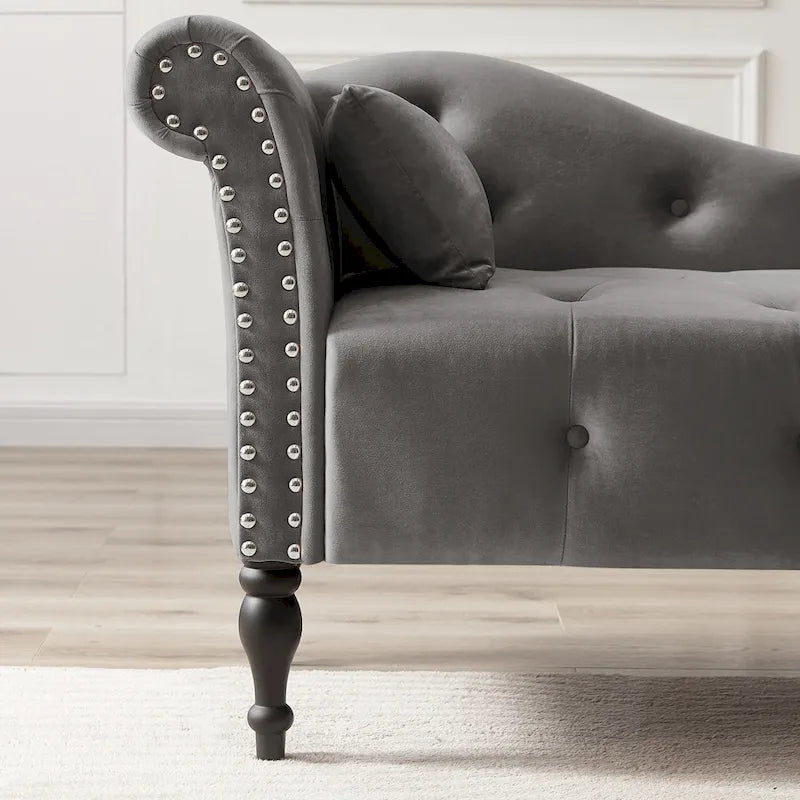 60.6  Velvet Upholstered Button Tufted Chaise Lounge Chair with Nailheads