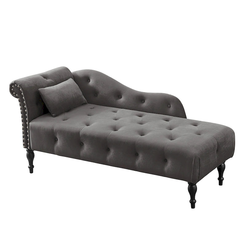 60.6  Velvet Upholstered Button Tufted Chaise Lounge Chair with Nailheads