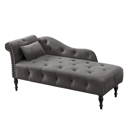 60.6  Velvet Upholstered Button Tufted Chaise Lounge Chair with Nailheads