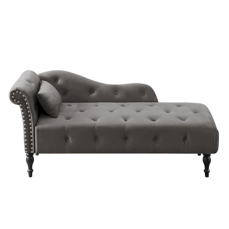 60.6  Velvet Upholstered Button Tufted Chaise Lounge Chair with Nailheads