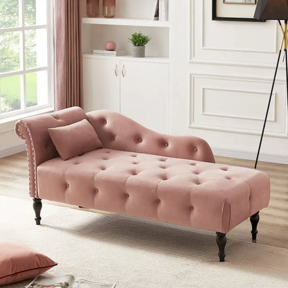 60.6  Velvet Upholstered Button Tufted Chaise Lounge Chair with Nailheads