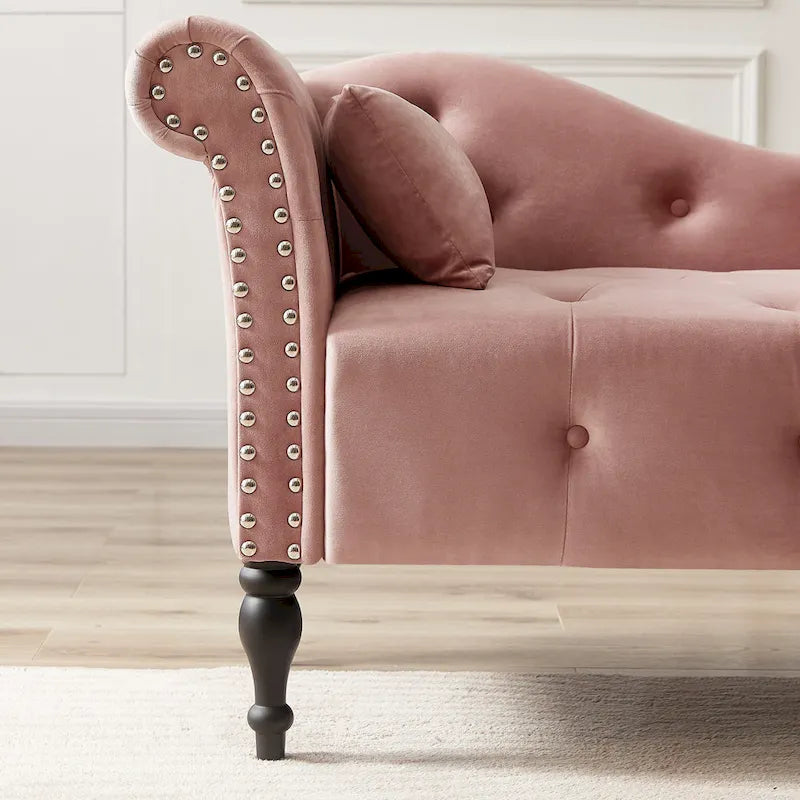 60.6  Velvet Upholstered Button Tufted Chaise Lounge Chair with Nailheads