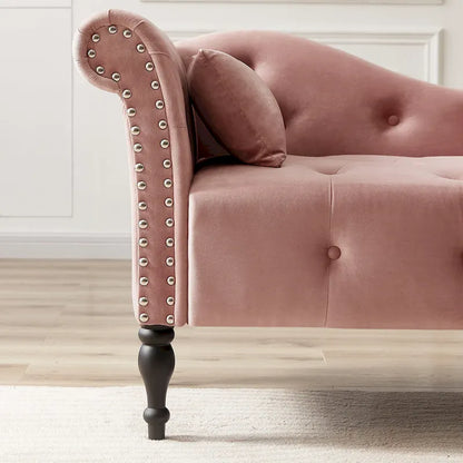 60.6  Velvet Upholstered Button Tufted Chaise Lounge Chair with Nailheads