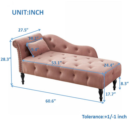 60.6  Velvet Upholstered Button Tufted Chaise Lounge Chair with Nailheads