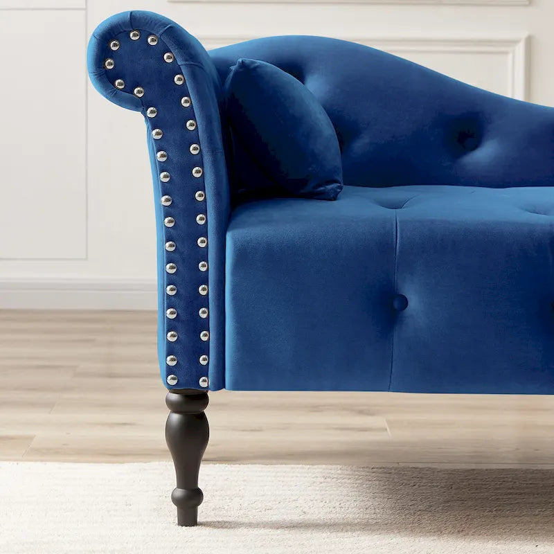 60.6  Velvet Upholstered Button Tufted Chaise Lounge Chair with Nailheads