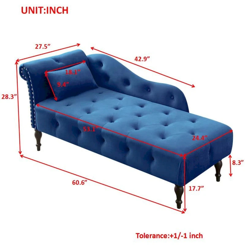 60.6  Velvet Upholstered Button Tufted Chaise Lounge Chair with Nailheads