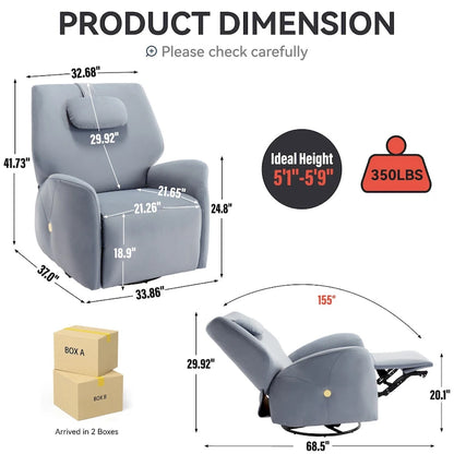 Swivel and Rocker Power Recliner Chair with Lumbar and Neck Support Pillow, Max Swivel Degree 270, USB and Type-C Ports