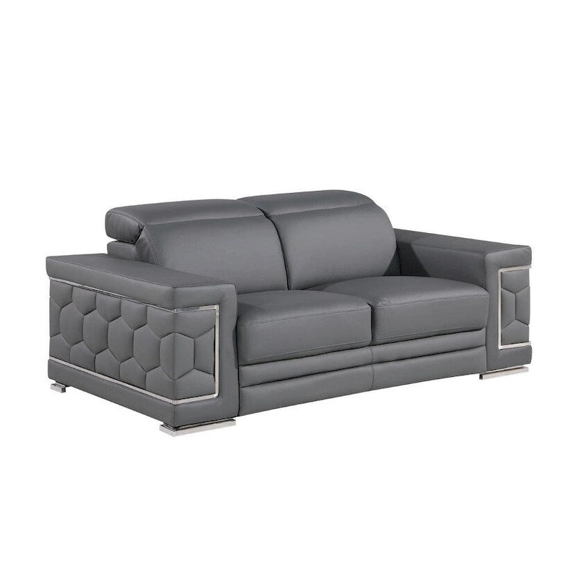 71  Gray And Silver Genuine Leather Loveseat