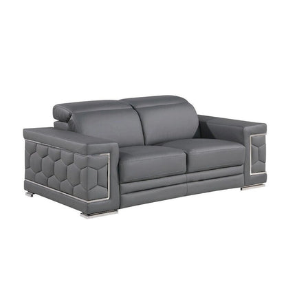 71  Gray And Silver Genuine Leather Loveseat