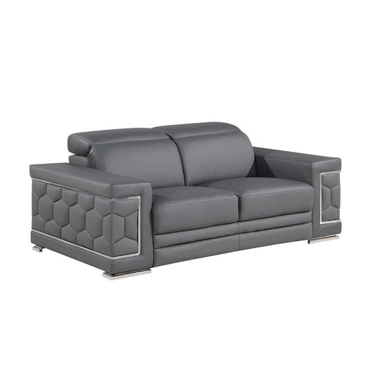 71  Gray And Silver Genuine Leather Loveseat