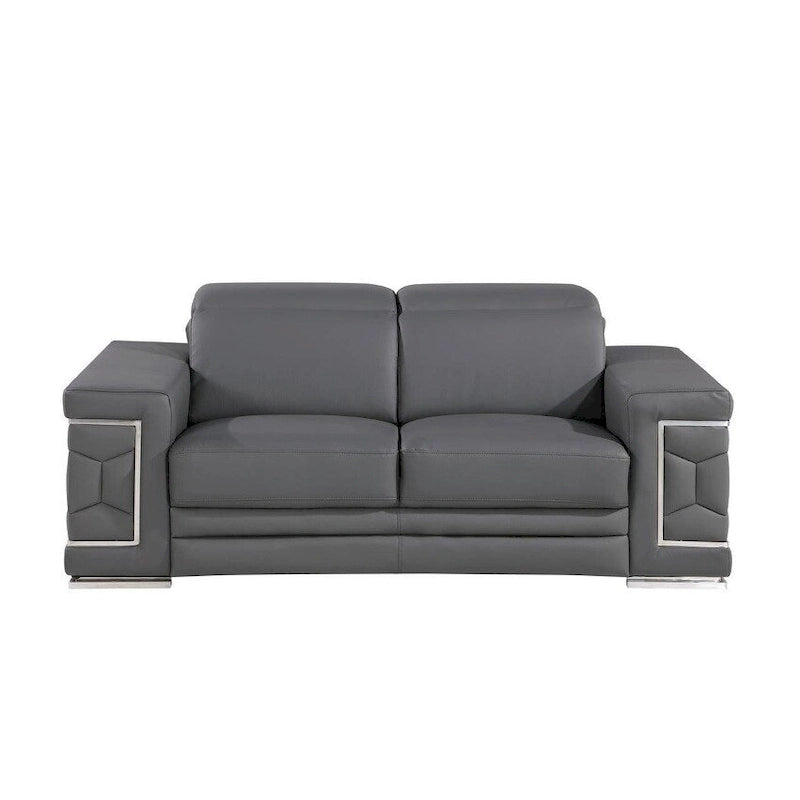 71  Gray And Silver Genuine Leather Loveseat