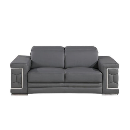 71  Gray And Silver Genuine Leather Loveseat