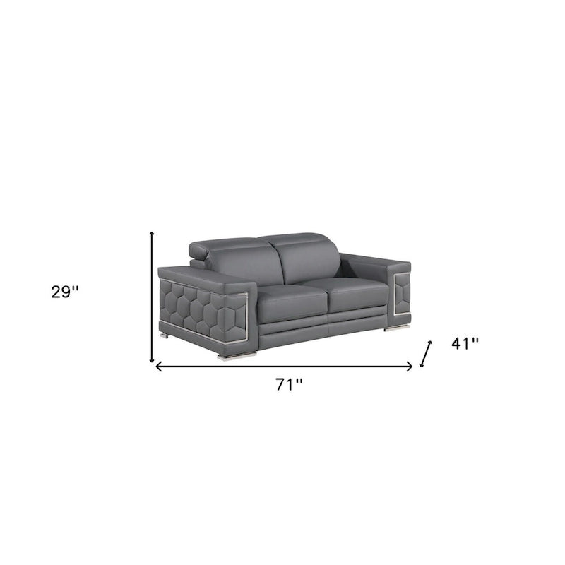 71  Gray And Silver Genuine Leather Loveseat