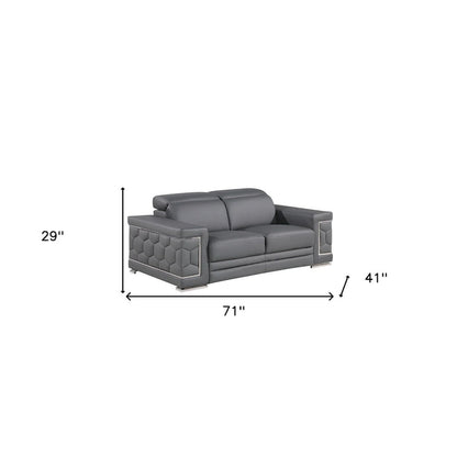 71  Gray And Silver Genuine Leather Loveseat
