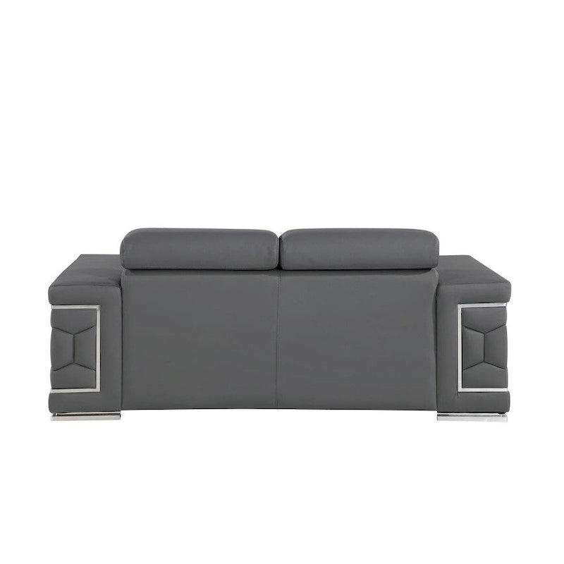 71  Gray And Silver Genuine Leather Loveseat