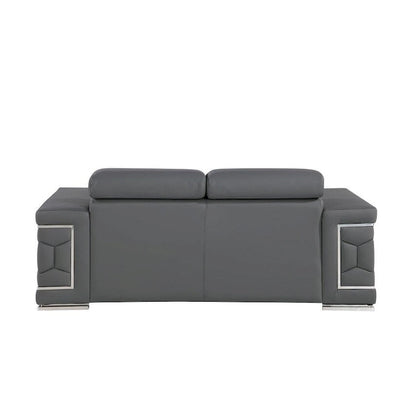 71  Gray And Silver Genuine Leather Loveseat