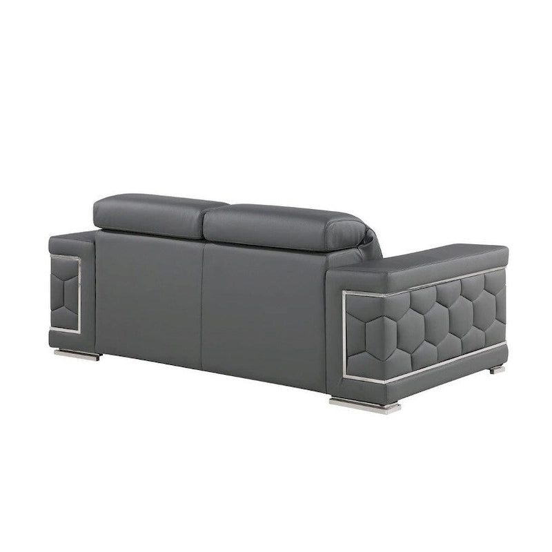 71  Gray And Silver Genuine Leather Loveseat