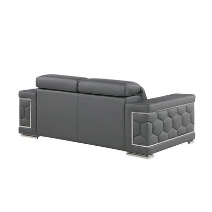 71  Gray And Silver Genuine Leather Loveseat