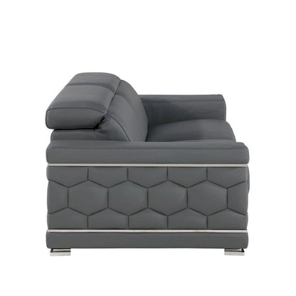 71  Gray And Silver Genuine Leather Loveseat