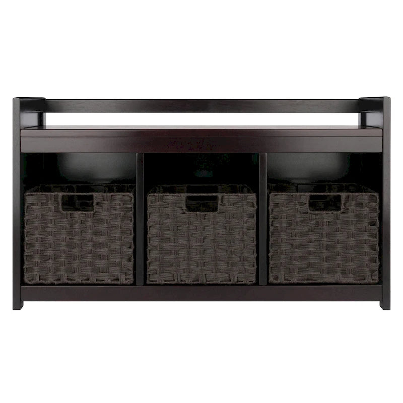 4 Pc Storage Bench 3 Foldable Woven Baskets 37.5  Espresso Chocolate