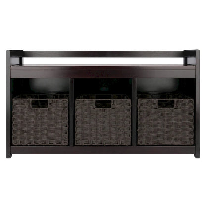 4 Pc Storage Bench 3 Foldable Woven Baskets 37.5  Espresso Chocolate