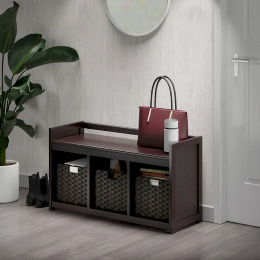 4 Pc Storage Bench 3 Foldable Woven Baskets 37.5  Espresso Chocolate