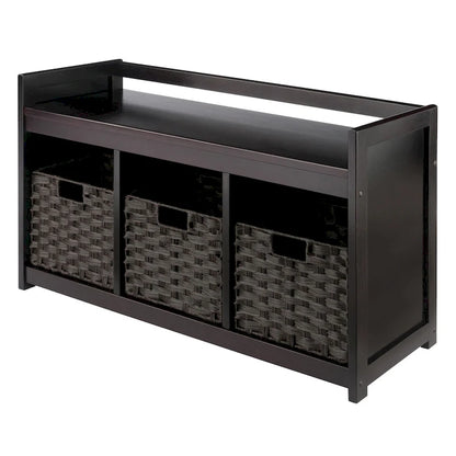 4 Pc Storage Bench 3 Foldable Woven Baskets 37.5  Espresso Chocolate
