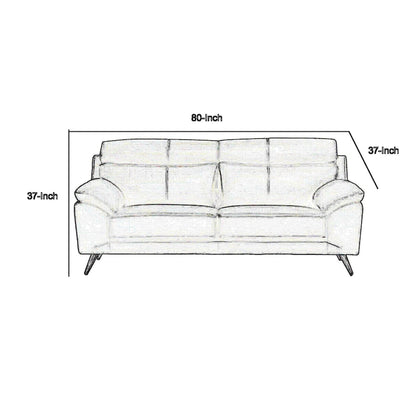 Justin Sofa, Black Top Grain Leather, Foam Cushions, Steel Legs, 80 Inch